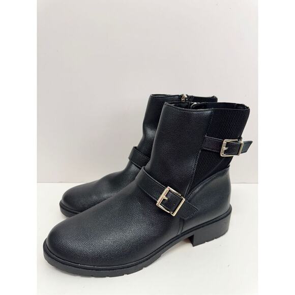 Anne Klein‎ Boots Size 10.5 Black Block Heel Almond Toe Buckle Detail NEW - Picture 4 of 11